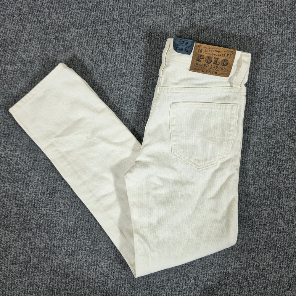 NWT Polo Ralph Lauren Kids Slim 381 Off White Denim Jeans Size 10 Girls Classic